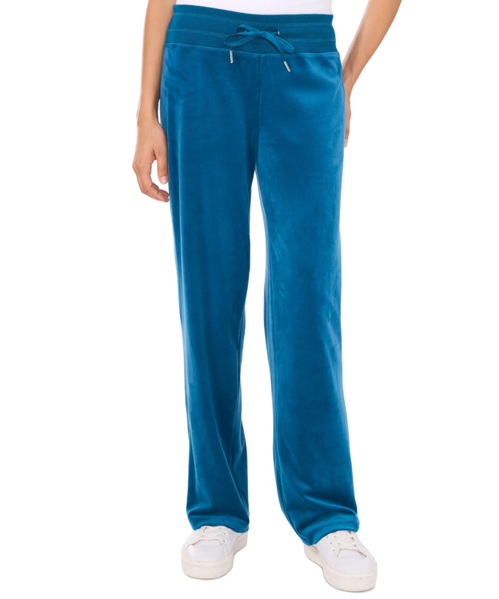 Vince Camuto Women Velour Drawstring Waist Straight Leg Pants Teal Size XS